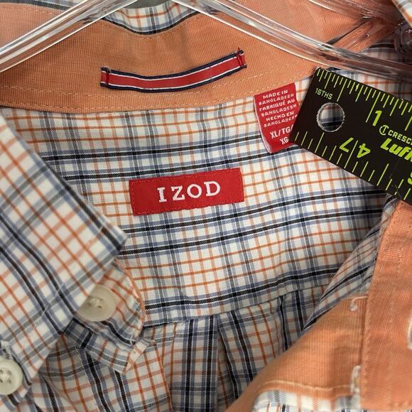 IZOD Saltwater Shirt Mens XL Button Down Relaxed Classic Beach Plaid Orange - Picture 4 of 8